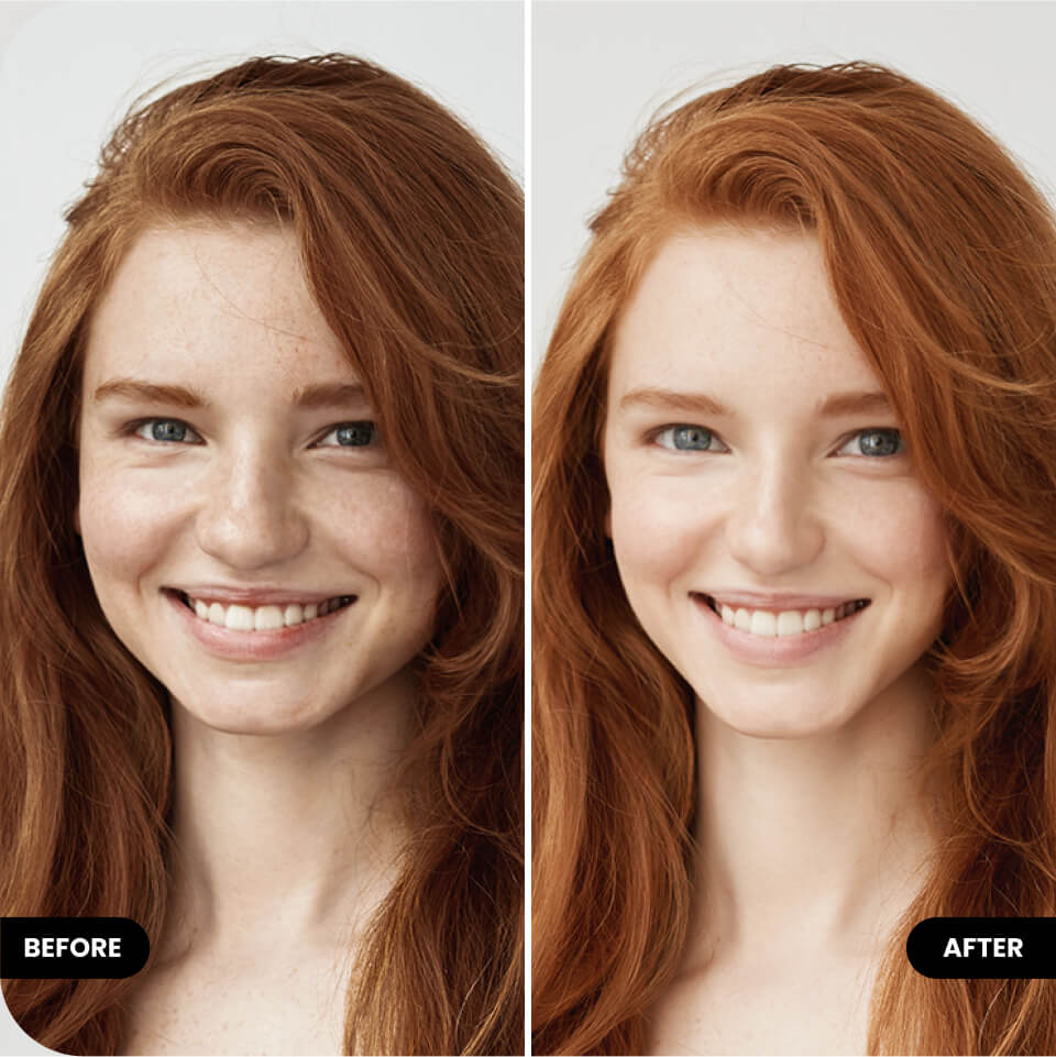 Retouch face in photo editor BeautyPlus before vs after