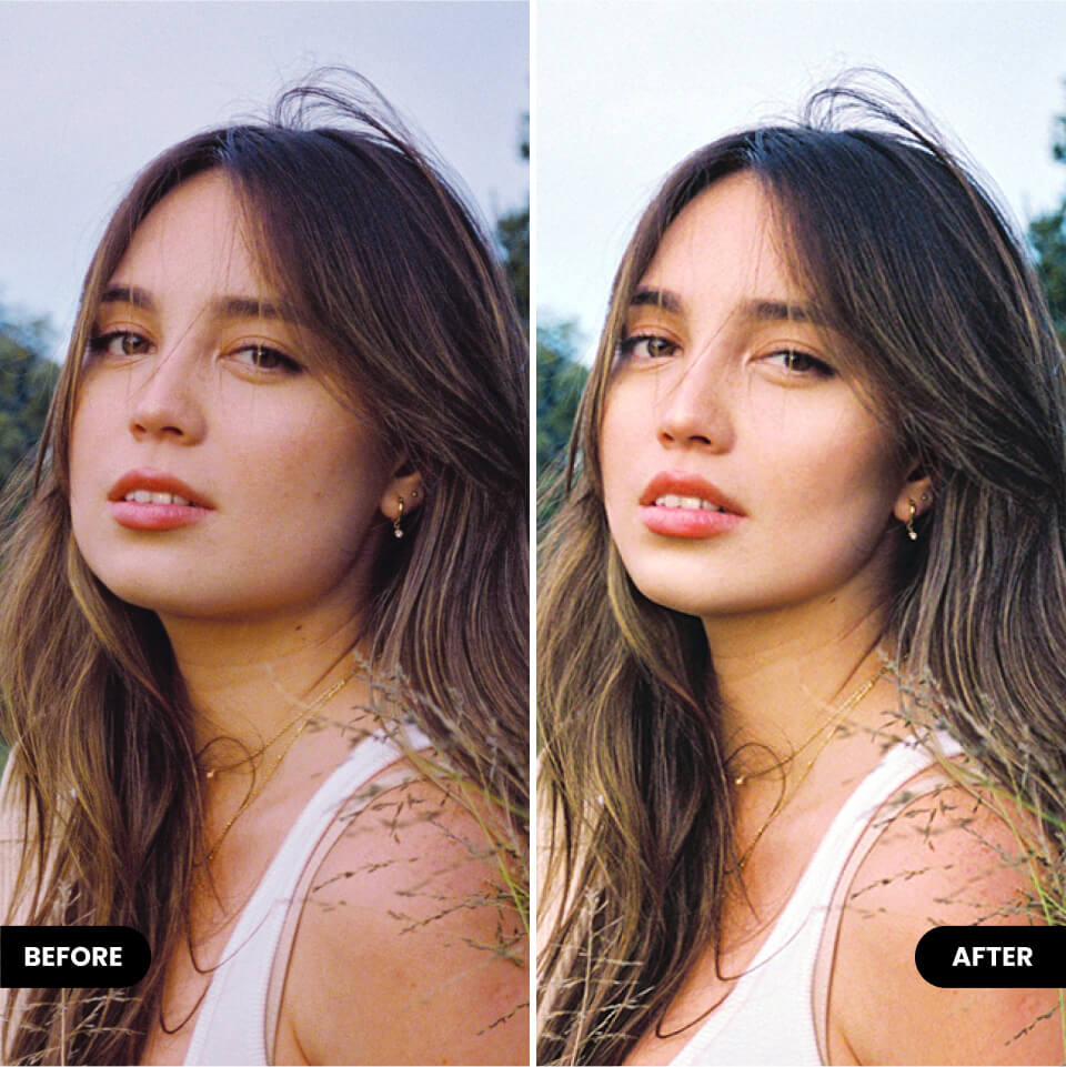 Retouch face in photo editor BeautyPlus before vs after